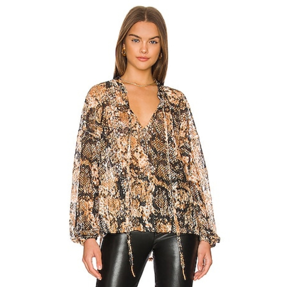 FREE PEOPLE Out For The Night Top In Snake Combo Black Tan XS